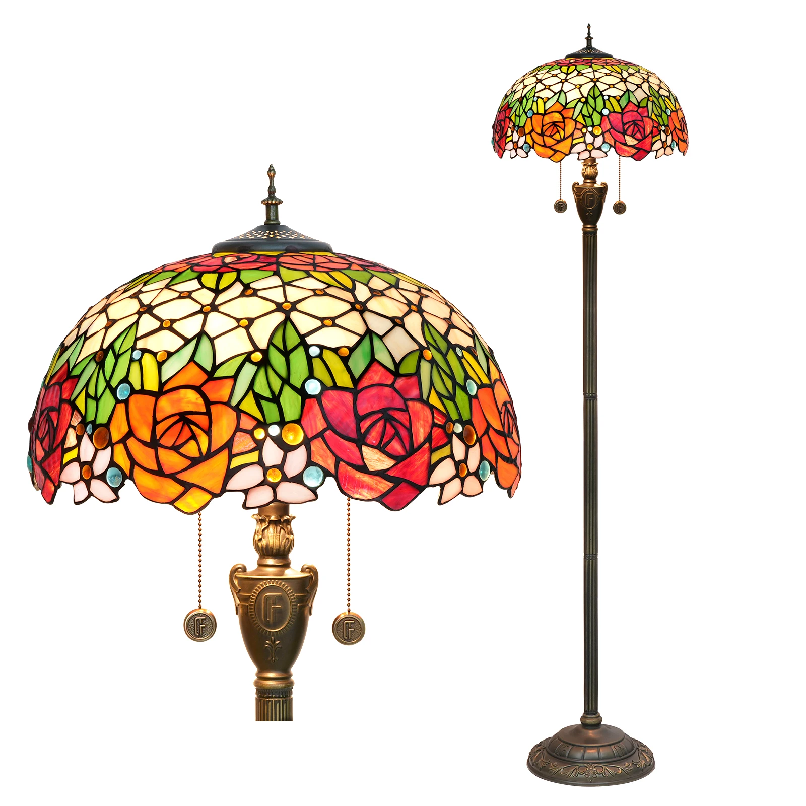 1 Piece Tiffany Colorful Glass Floor Lamp for Living Room Dining Bedroom Vintage American Style Villa Bar Standing Light