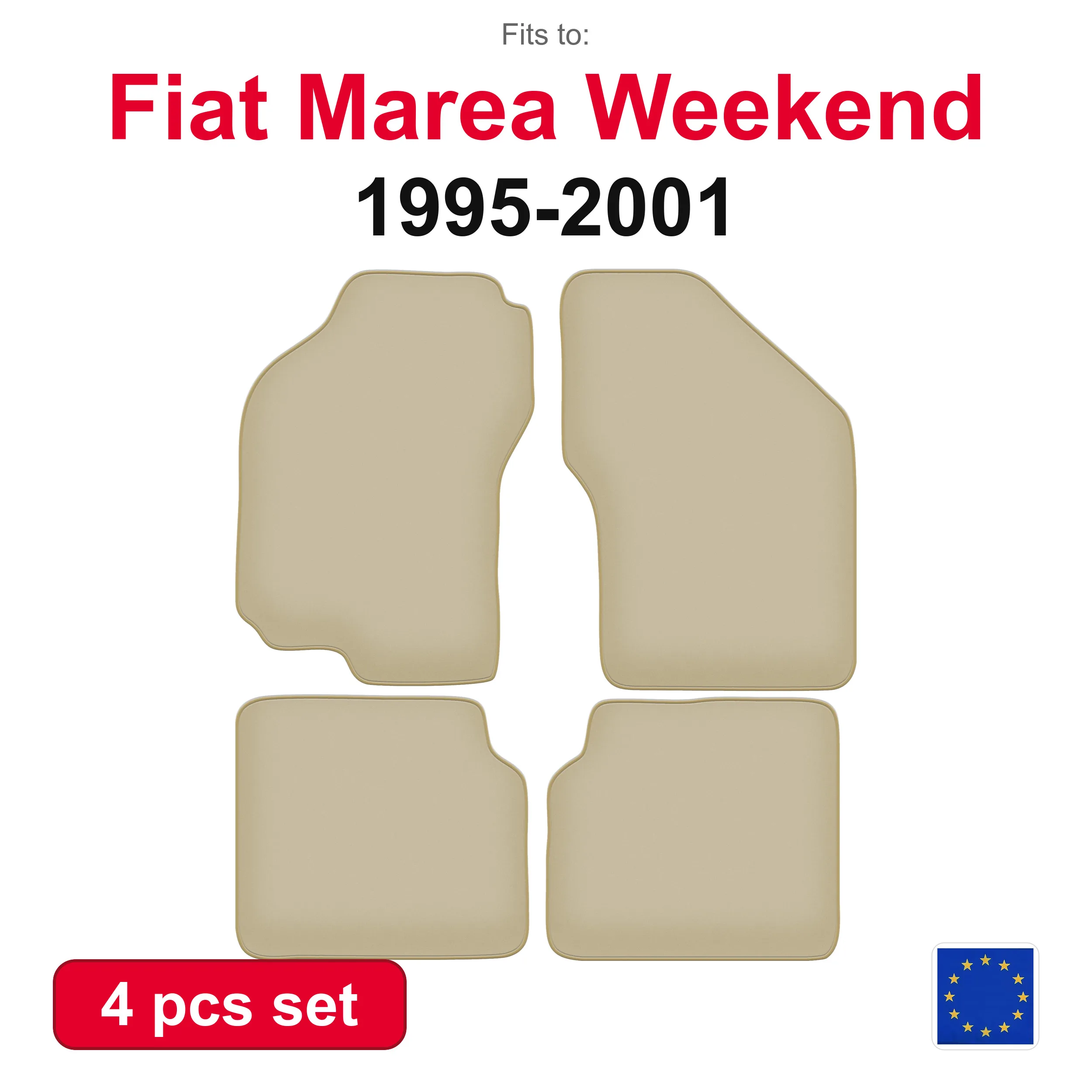 PREMIUM-Velours-Autofußmatten für Fiat Marea Limousine (1995-2001) – beige, passgenau (4-teilig), passgenaues Autofußmatten-Set
