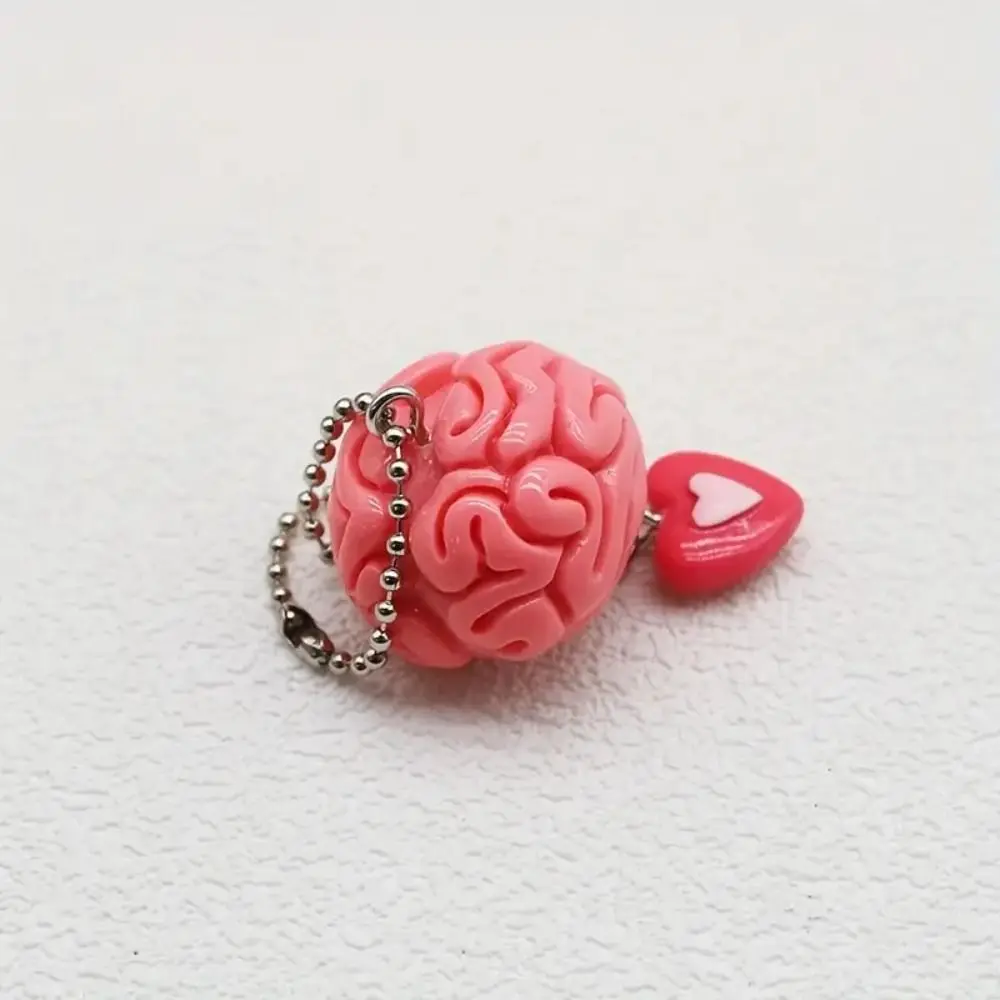 Creative Backpack Charm Love Brain Keychain Car Hanging Pendant Pink Bag Decoration Simulation Brain Resin Funny Key Chain Girls