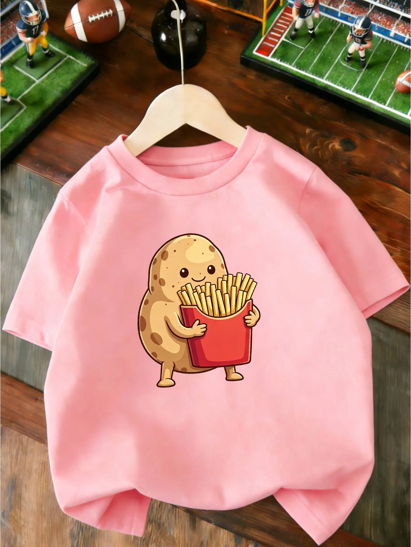 Cute Cartoon Potato Holding French Fries Print T Shirt Boys Girls Lovely Short Sleeve Tee Family Matching Kids Cotton Tops