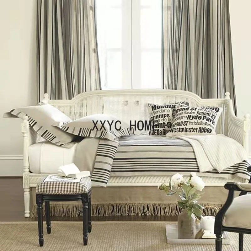 

Американский кантри, резьба по дереву, цветок из французского ротанга, деревянный цвет, старый двойной тройной диван, студийный однотонный