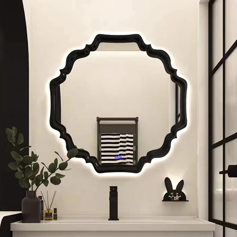 European bathroom mirror black retro bathroom wall  toilet makeup  French entrance fireplace decorative