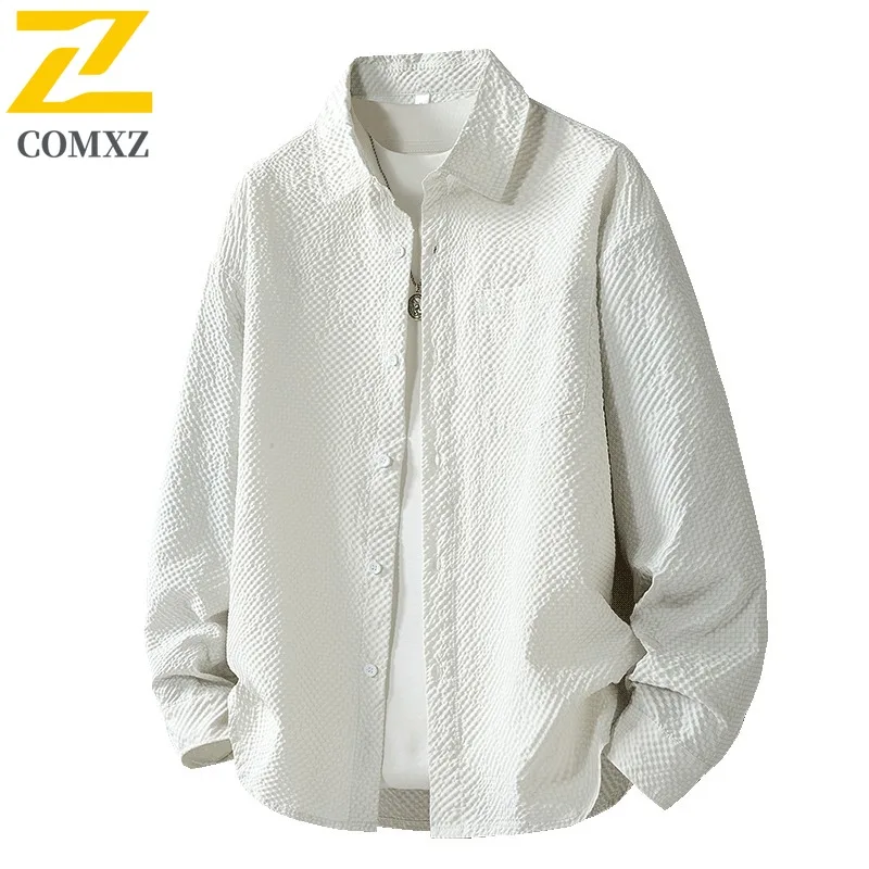 

COMXZ мужские куртки 2025 весна осень с длинным рукавом однотонная модная классическая дорожная рубашка свободного покроя легкое деловое пальто