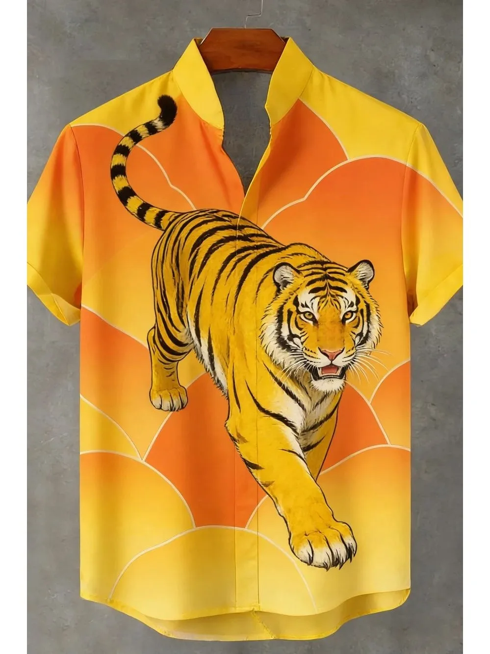 

3D Digital Print Stand up Collar Men's irt Faion Urban Polyester Fiber Long Sve Non-iron Treaent All Seasons Wear