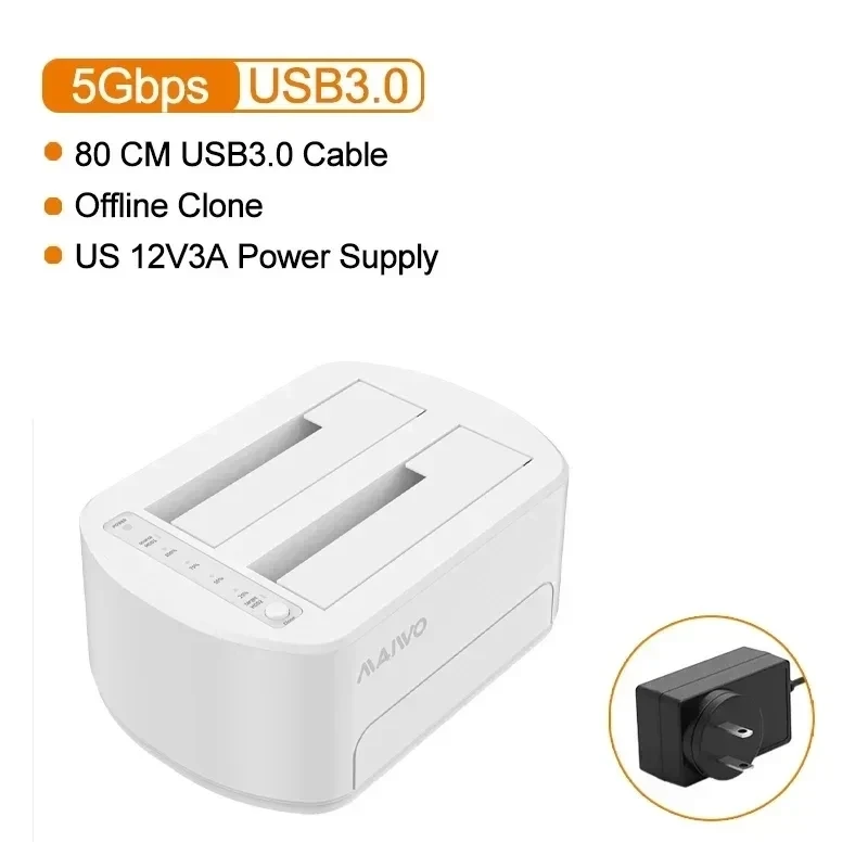 MAIWO 2.5/3.5 inch HDD dockingstation, dual-bay harde schijf behuizing voor 2.5/3.5 SSD/HDD, box met offline kloonfunctie.