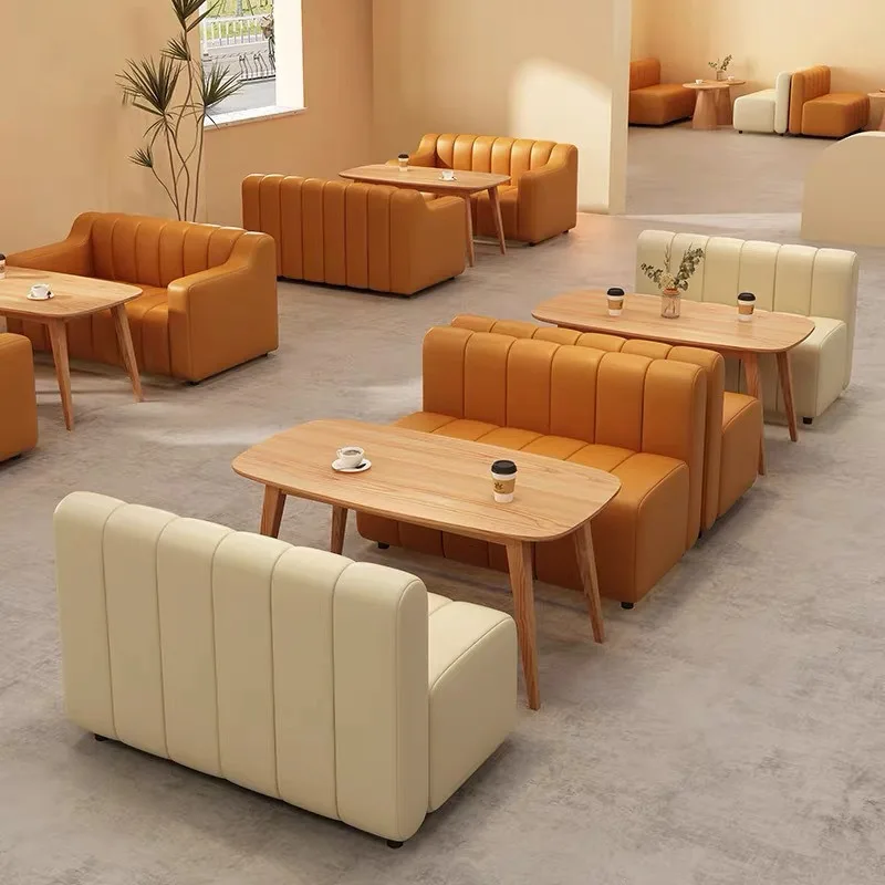 Commercial Booth Sofa Set, Comfortable Sponge Chair Table Combination for Coffee Hall Milk Tea Dessert Shop Leisure Reception