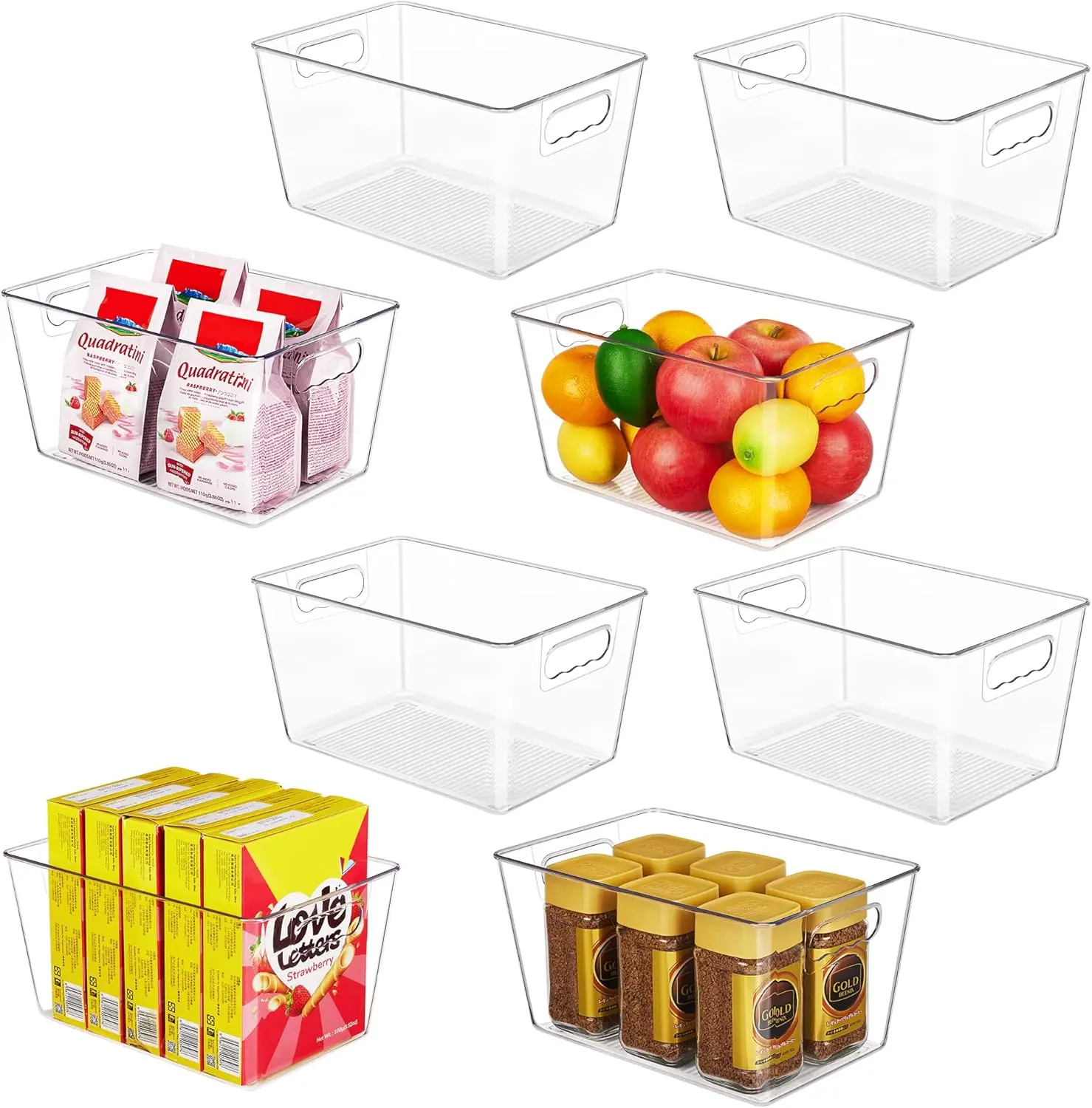 

8 Pack Clear Pantry Organizer Bins, Plastic Storage Containers with Handle for Kitchen, Freezer, Cabinet, Closet