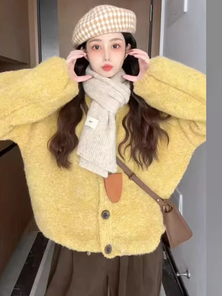 

Ladies' Orange Knitted Open Cardigan Sweater Loose Comfortable Sle Autumn Winter New Arrival High Design Sense Casual Outer...