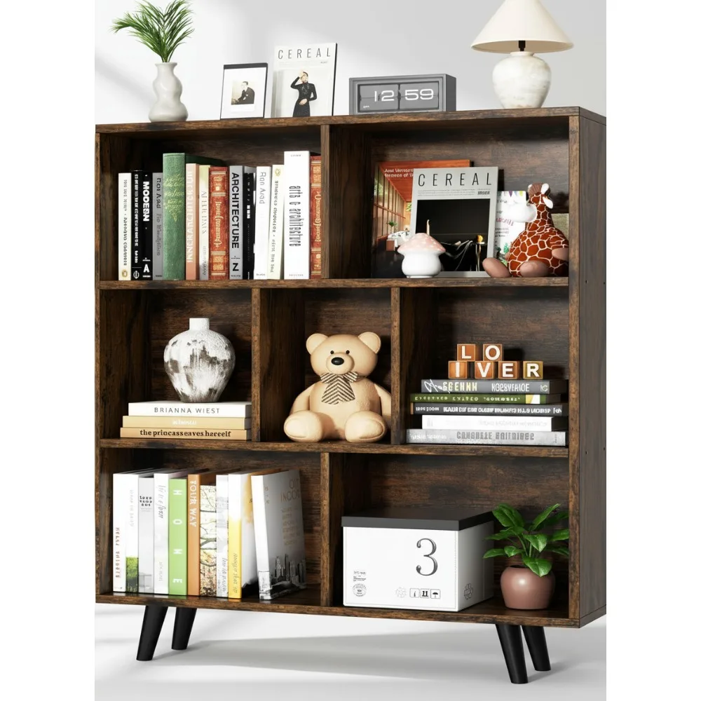 

3-х уровневый органайзер для хранения кубов середины века с ножками, деревянный книжный шкаф в стиле ретро для гостиной, спальни и офиса