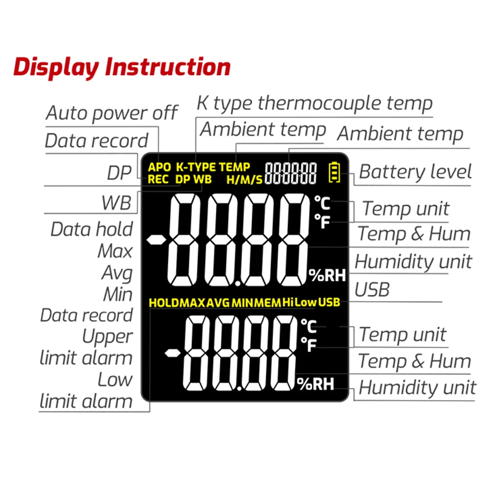 TA622A TA622B TA622C Digital Medidor de Humedad Temperatura Termómetro Medición De Alta Precisión Higrotermógrafo Higrómetro