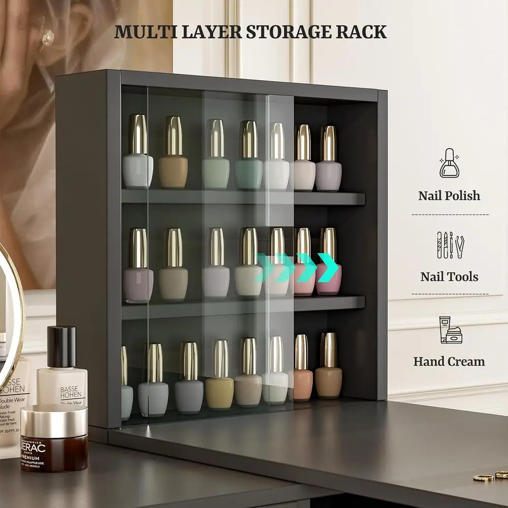 مكتب فني أظافر حديث على شكل حرف L مع مساحة تخزين، محطة عمل لصالونات التجميل باللون الأسود