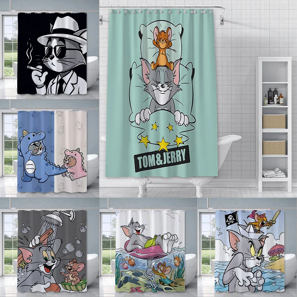 Tom and Jerry Funny  Shower Curtain Waterproof Polyester Fabric Paint Colorful Bath Curtain Home Bathroom Decor Curtain