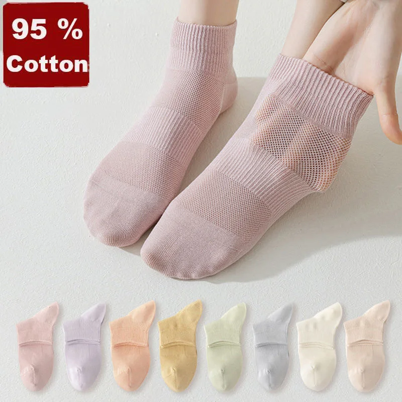 Calcetines de mujer 95% algodón nueva alta calidad Primavera Verano algodón malla transpirable Color sólido corto caramelo desodorante antibacteriano