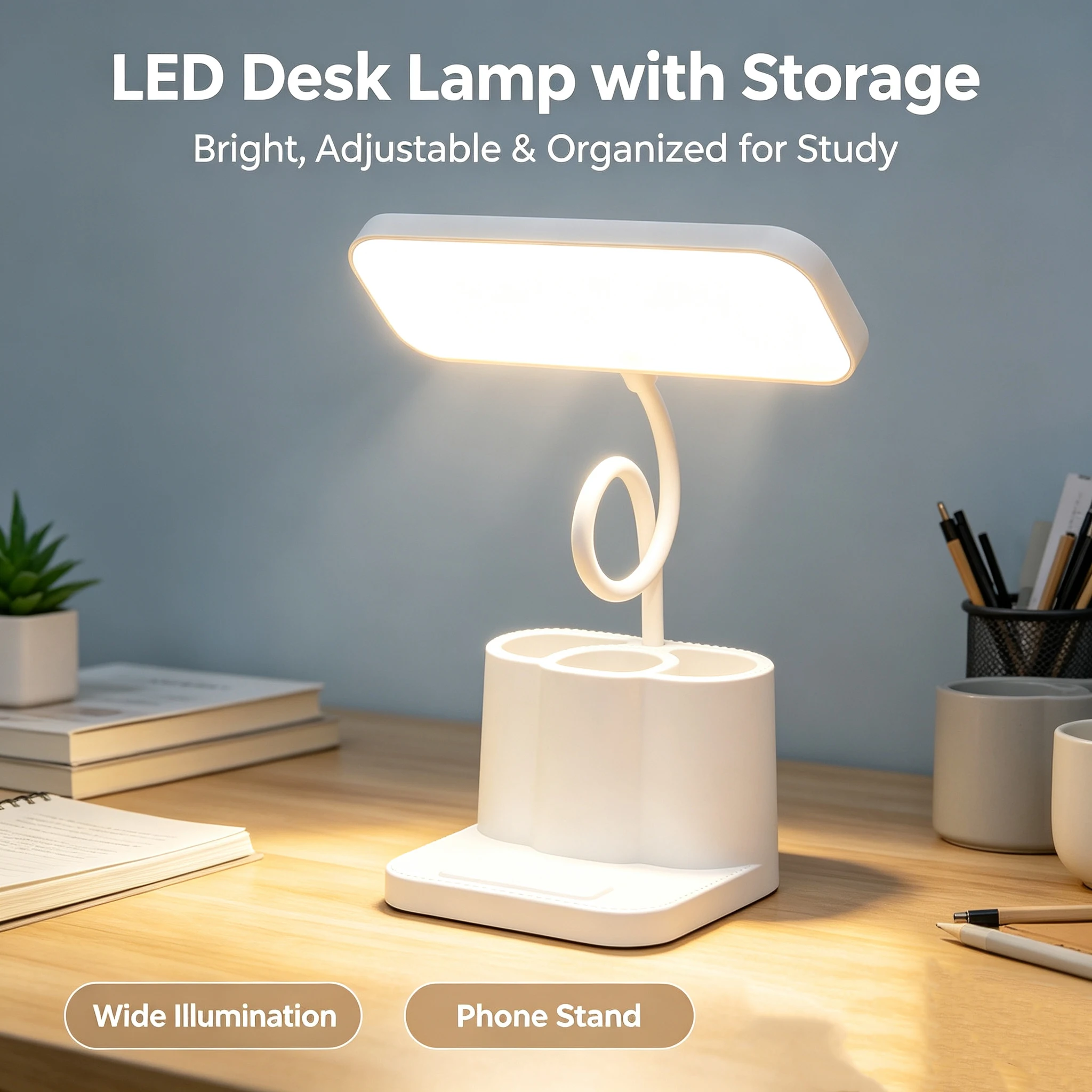 LED Desk Lamp Eye Protection USB Rechargeable 3 Levels Dimmable Reading Light College Dormitory Bedroom Bedside Studying Office