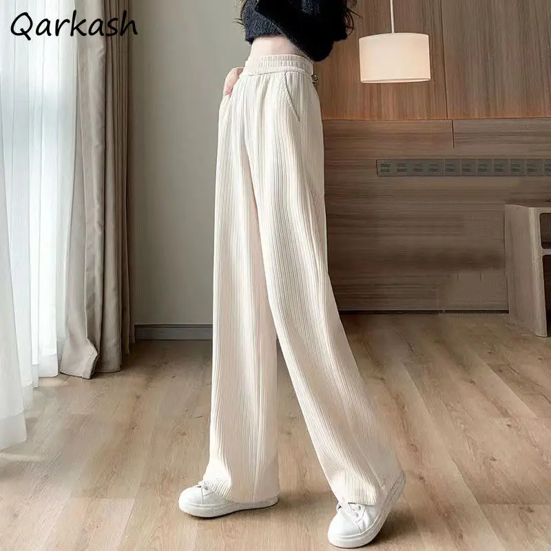 

Casual Corduroy Pants Women Elastic Waist High Street Autumn Loose All-match Cozy Fashion Harajuku Popular Sporty Pure Young Ins