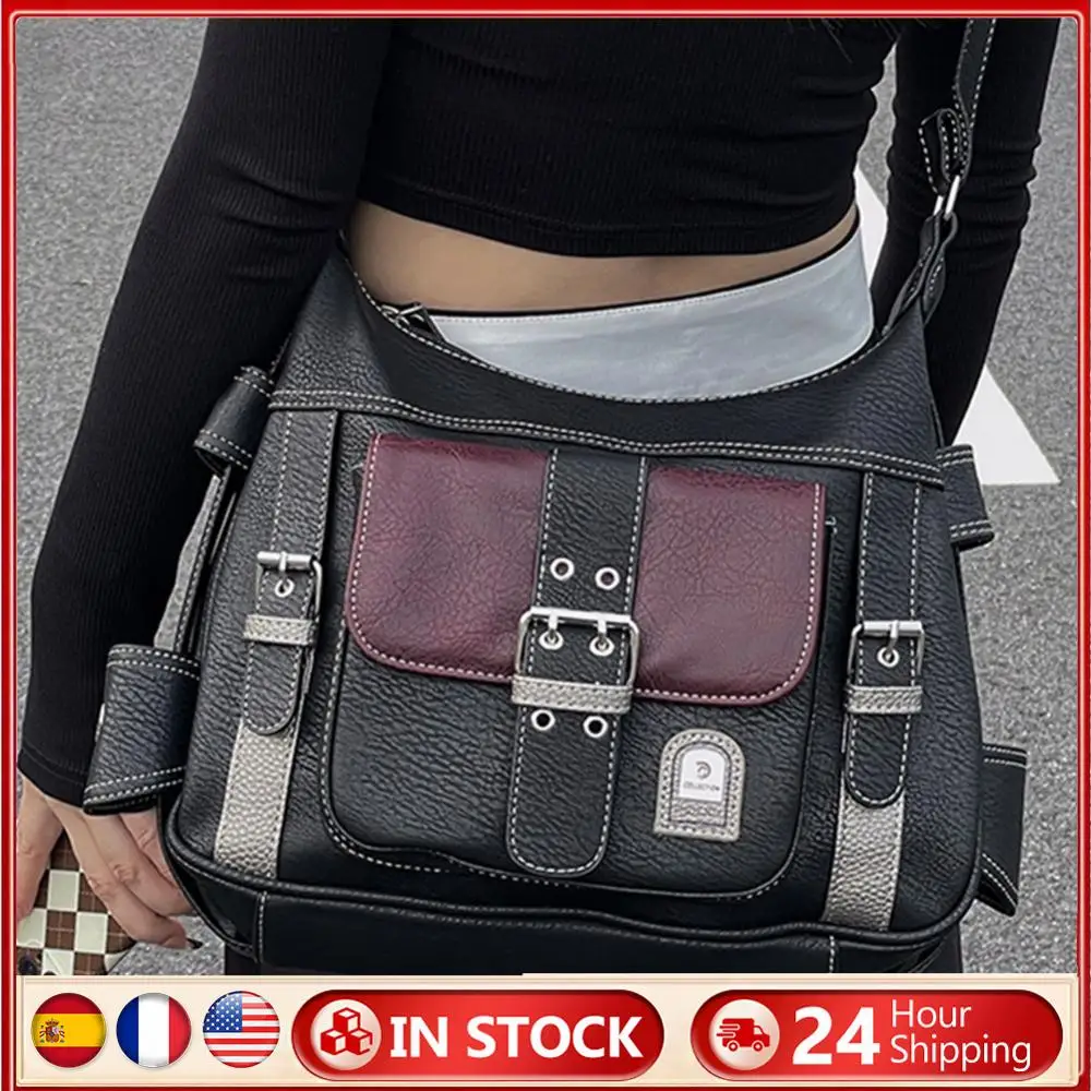 

Girls Large Capacity Crossbody Bag Casual Vintage Crossbody Bag Multi-Pocket Contrast Color Y2K for Traveling Shopping Commuting