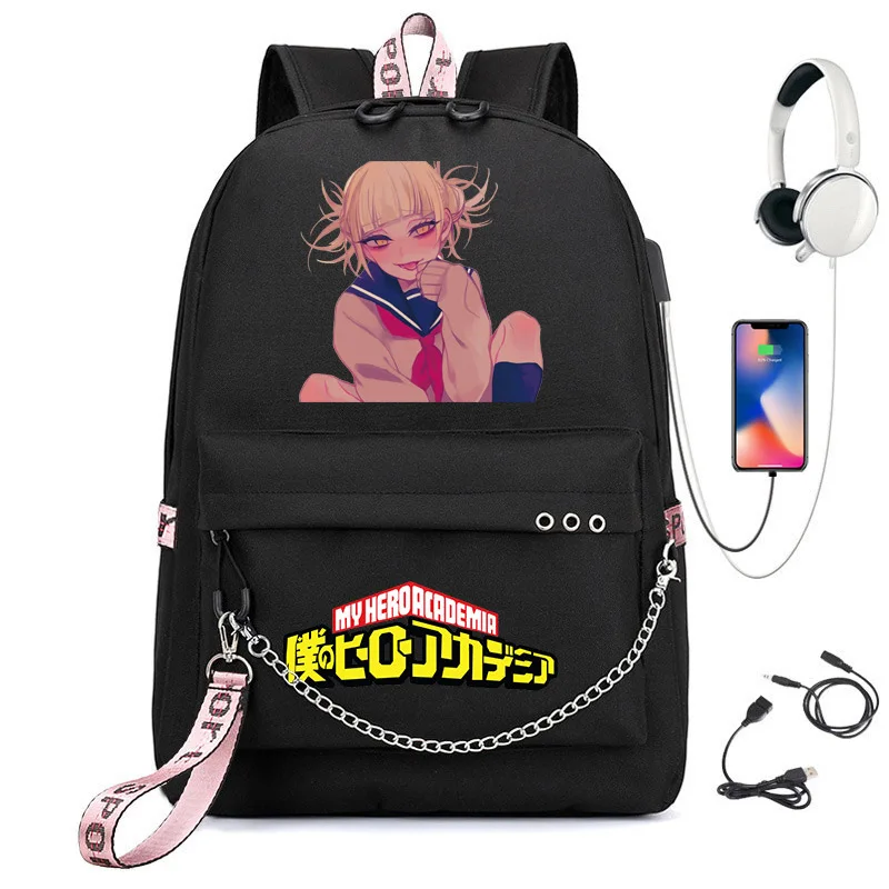 

Cute My Hero Academia USB Backpack School Bags Mochila Travel Bags Laptop Chain Backpack Headphone USB Port