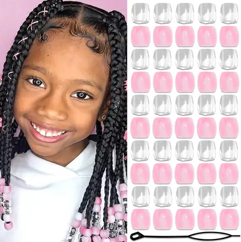 50PCS Yellow Pink And Rose Red Color Dreadlock Hair Beads Cute Braids Accessories with Clear Acrylic Beads & Tool