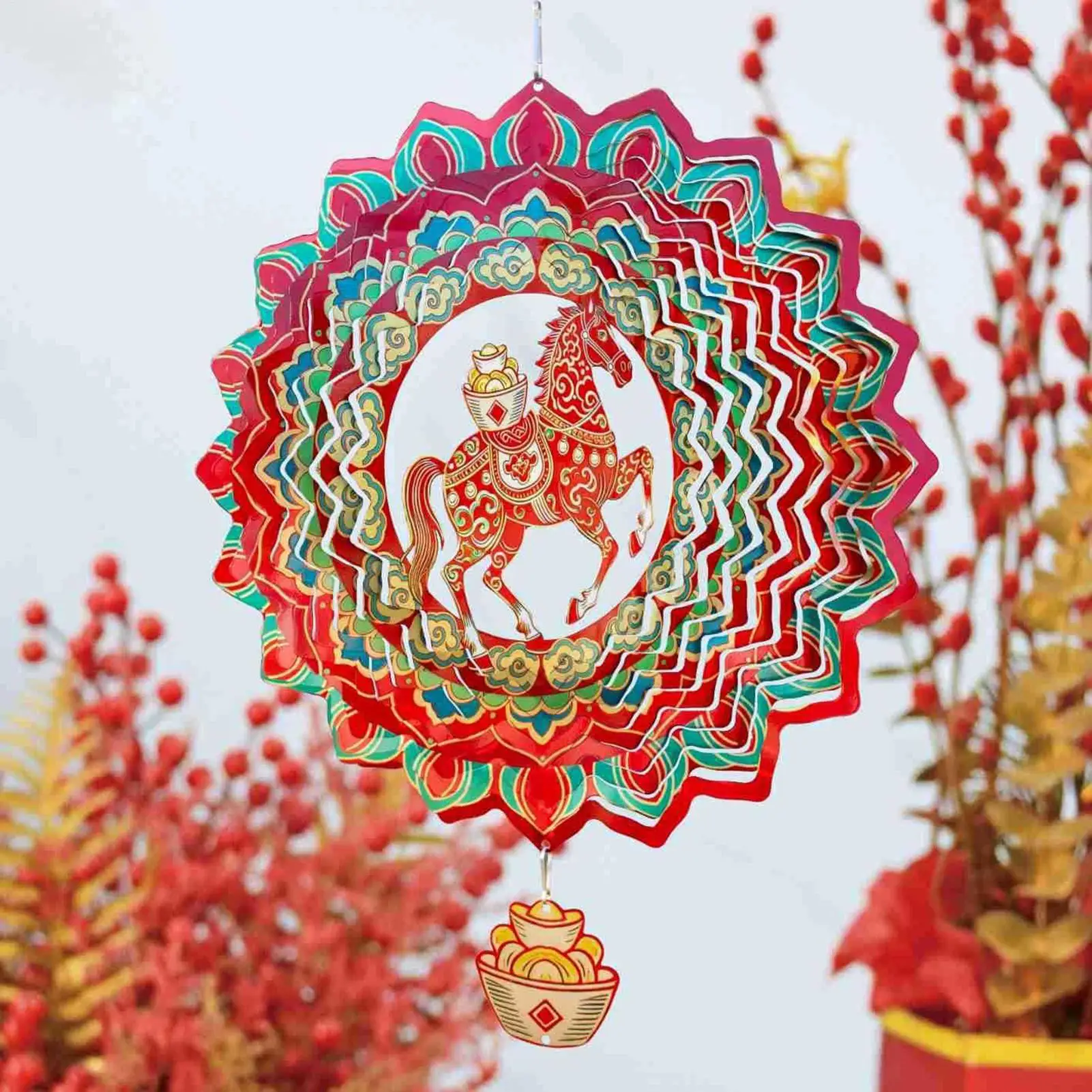 

Ветряной колокольчик 11,57 дюйма из нержавеющей стали, китайский Новый год 2026, Год Лошади, подвесное украшение для патио, газона, двора, дома, интерьера