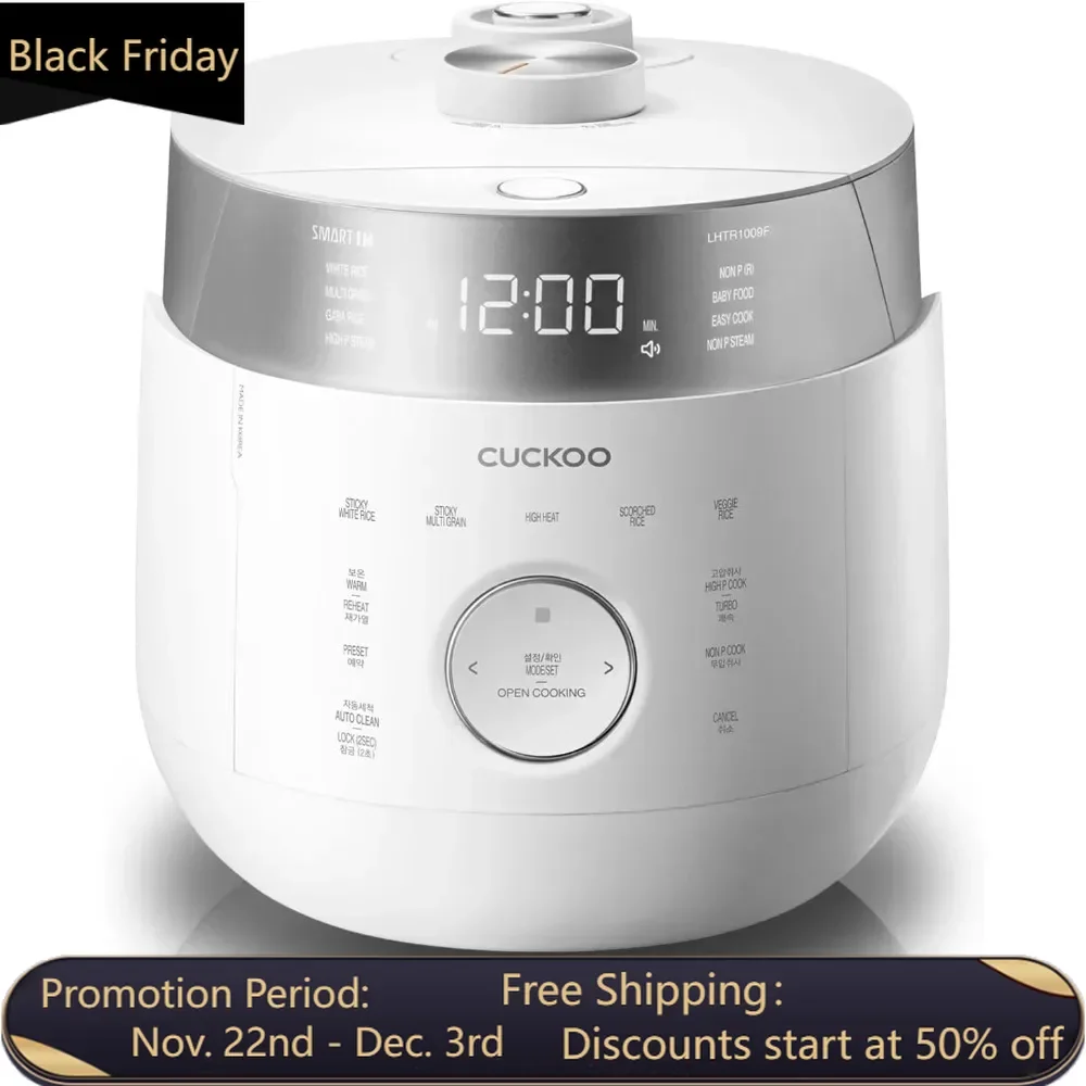 

Induction Heating Twin Pressure Rice Cooker with Nonstick Inner Pot, 16 Menu Modes, 3 Voice Guide, Auto Clean (White)