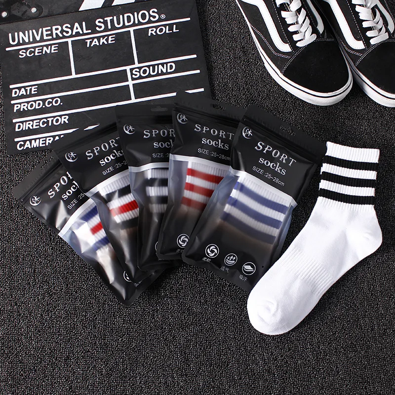 5 Pairs Cotton Socks White Black Three Stripes Short Sports Men Casual Streetwear Short Soks For Summer Man Cool Tube Socks