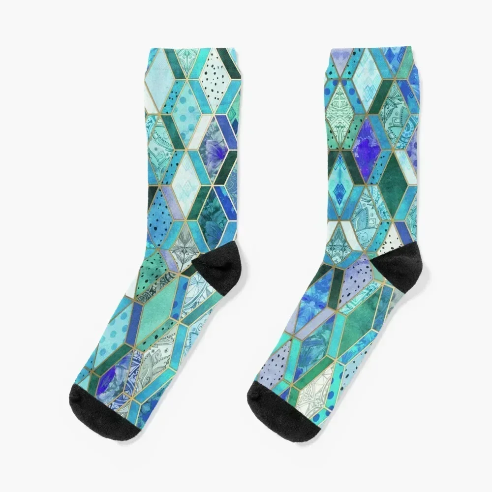 Sapphire & Emerald Diamond Patchwork Pattern Socks cartoon Crossfit cotton Socks Girl Men's