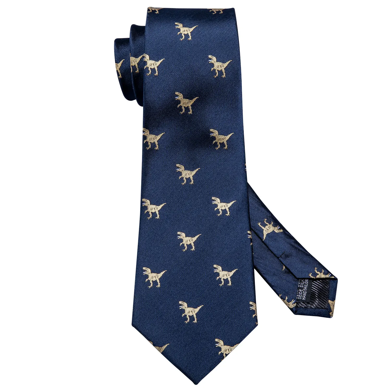 Fashion Blue Dinosaur Men Silk Tie With Pocket Square Cufflink Set Novelty Animal Pattern Suit Necktie Party Business Barry.Wang