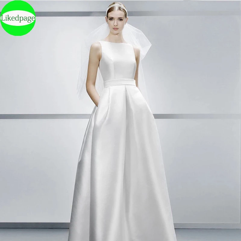 

Simple Satin A-Line Wedding Dresses For Women 2023 Bride With Belt Pockets Vestidos De Novia Boda Suknia Ślubna Robe Mariée