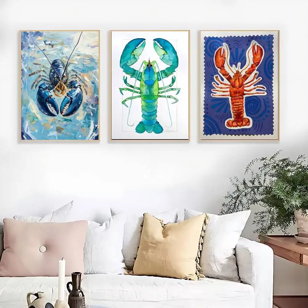 Colorful Lobster Posters Kraft Paper Vintage Poster Wall Art Painting Study Aesthetic Art Wall Stickers