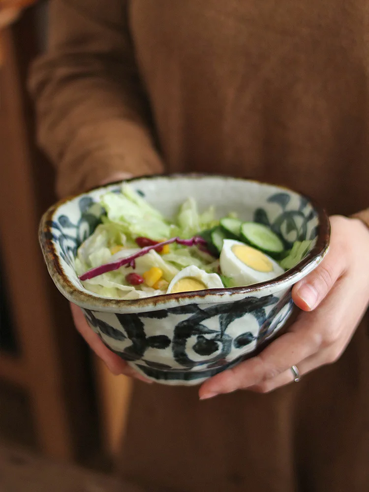 Handmade Tangcao ceramic Lamian Noodles bowl, large bowl, porcelain bowl, dinner plate, Japanese tableware