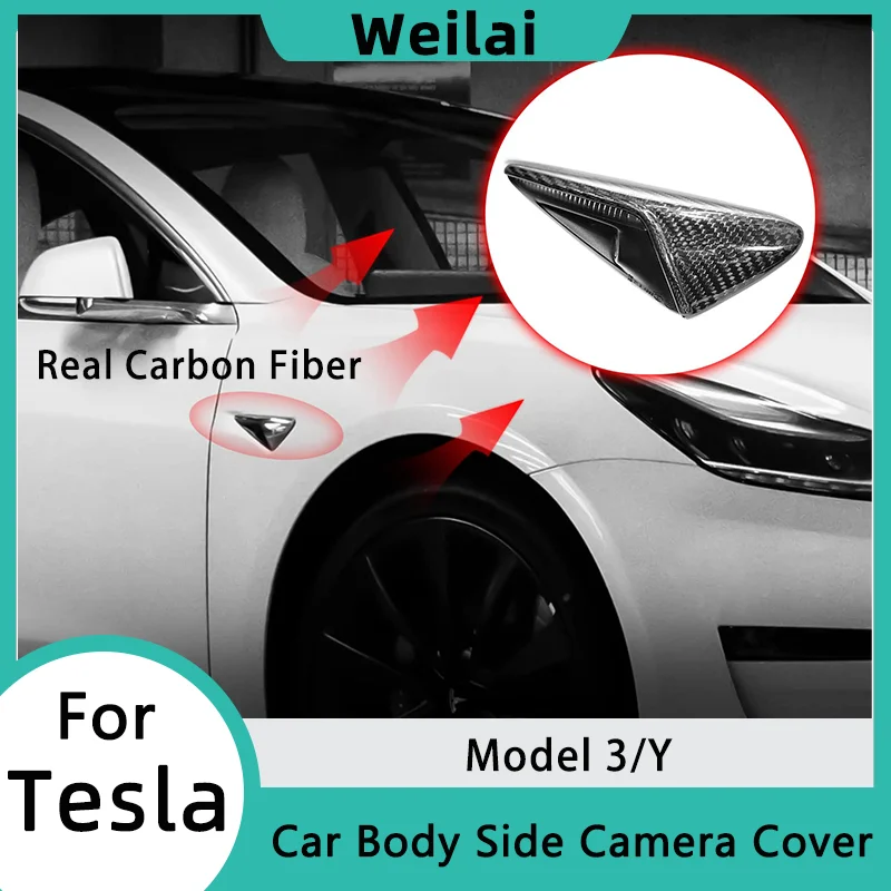 

For Tesla Model 3/Y 2023 Car Body Side Camera Cover Protection Case Real Carbon Fiber Decoration Car Stickers Auto Accessories