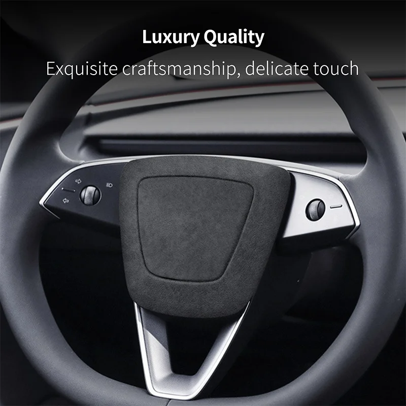 Suede Steering Wheel Panel Horn Button Trim Sticker for Tesla Model 3 Highland 2024 Model Y Juniper 2025 Car Interior Accessorie view 3