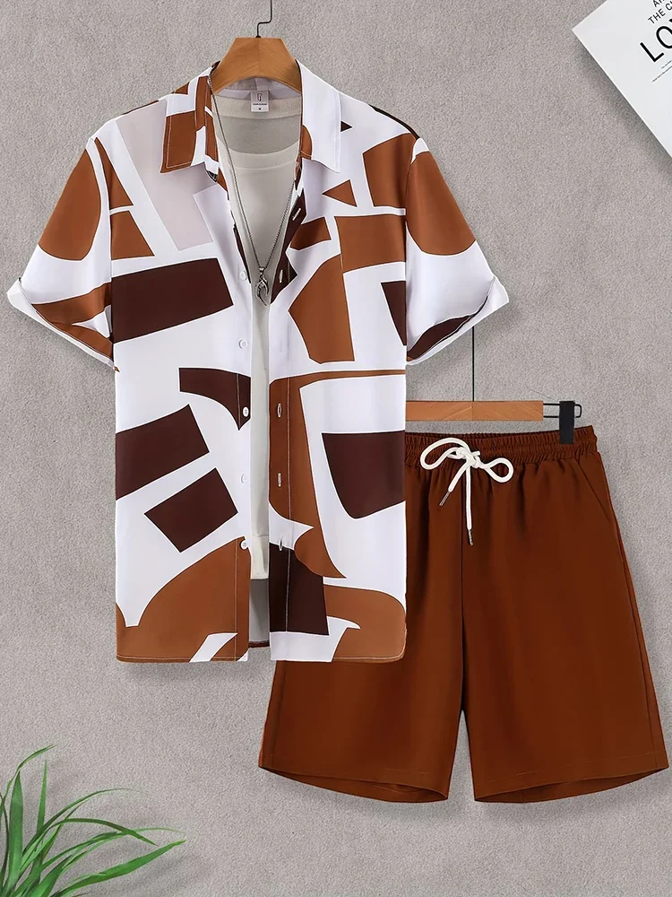 Fashion Summer Beach Black And White Printed Men's Suit Two Piece Casual Shirt Short Sleeve Hawaiian Shorts Men's Clothing Suit