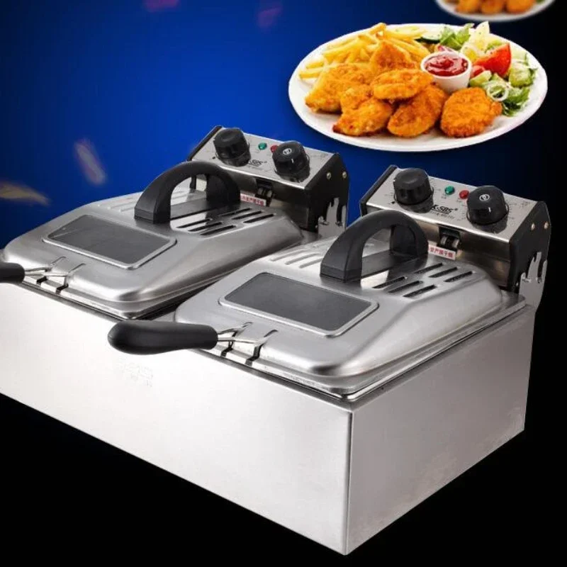 Friggitrice elettrica doppia commerciale Friggitrice con temporizzazione di grande capacità Macchina per friggere a doppio cilindro