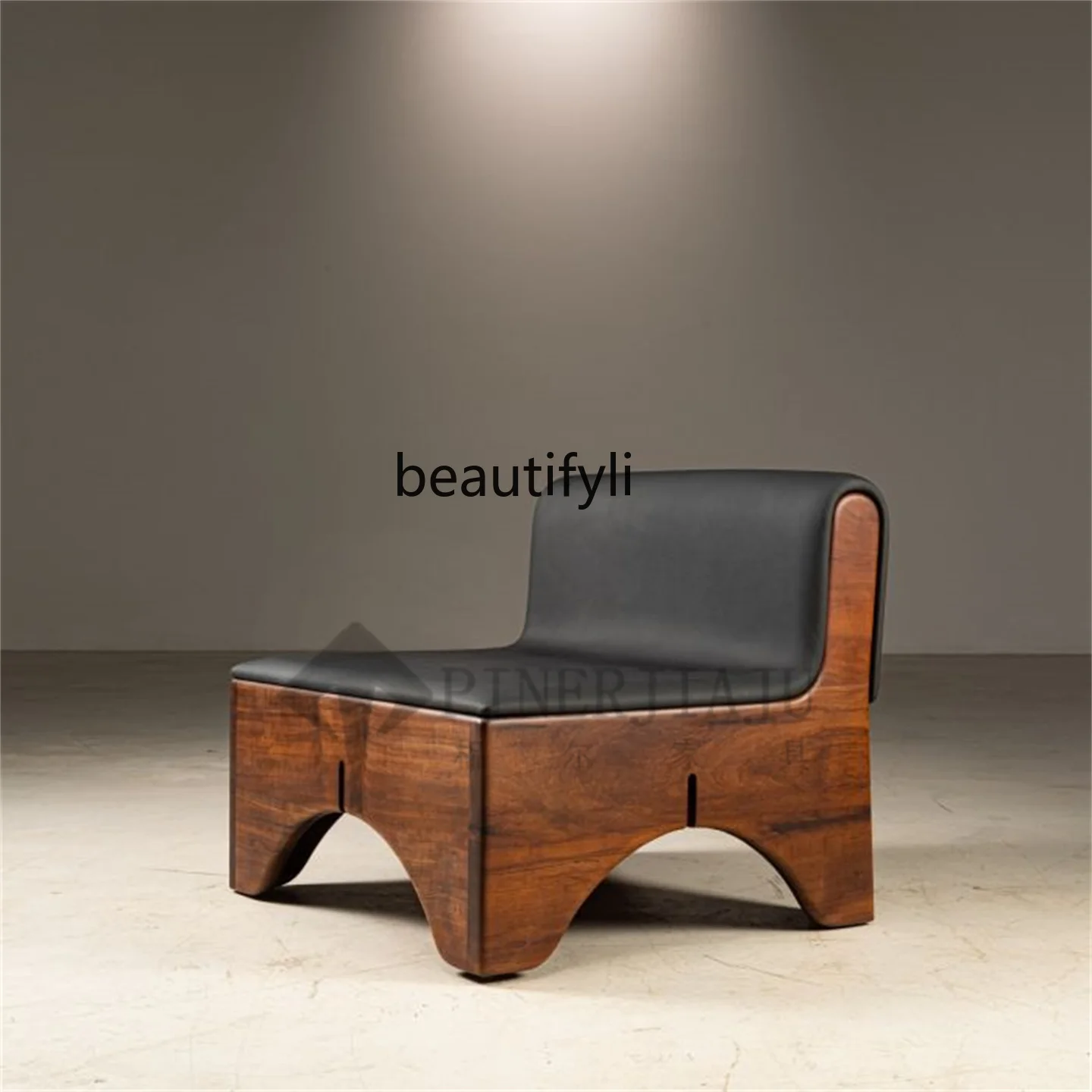 

Vintage Light Luxury Solid Wood Leather Art Single Sofa Chair Antique Lounge Chair Sales Department Reception Meeting Chair