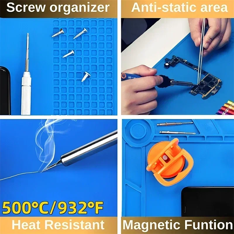 Soldering Mat ESD Antistatic Heat Resistant Insulation Work Mat Soldering Station Kit Silicone Repair Pad Maintenance Platform