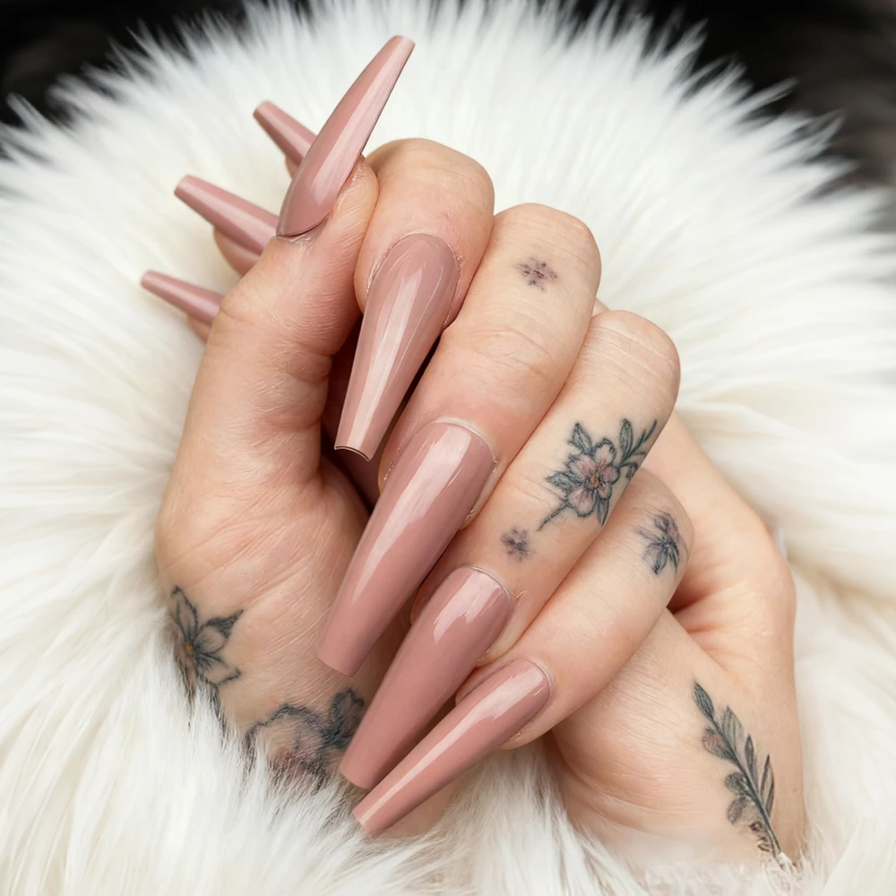 Faux ongles artificiels longs et nus brillants, avec colle, en forme de Stiletto, pour femmes, outils de manucure, DIY, 48 pièces