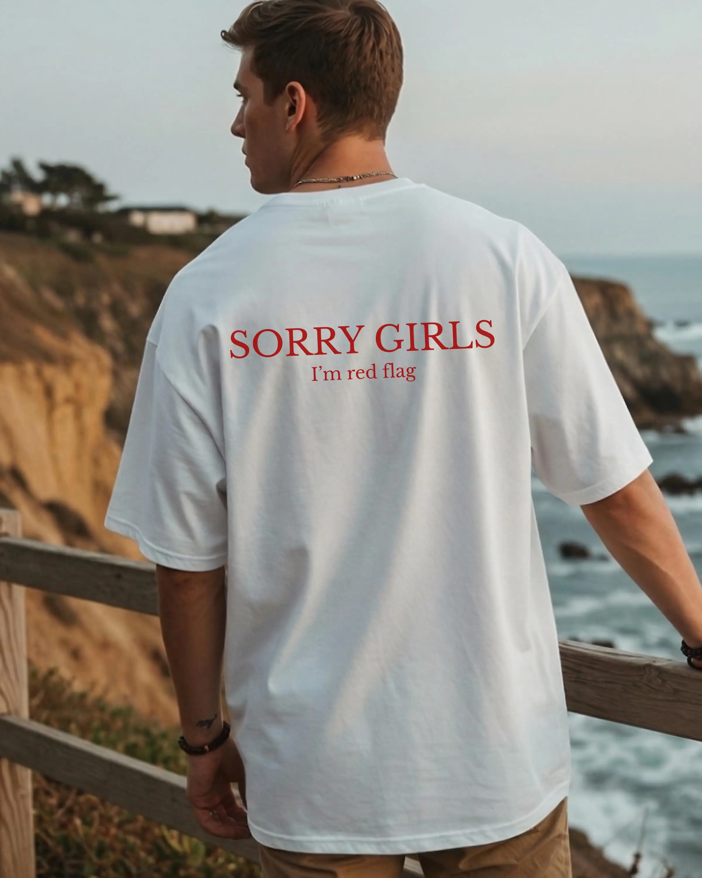 Sorry Girls I'm A Red Flag T-Shirt | Funny Toxic Trait Graphic Tee | Sarcastic Humor Mens Shirts | Edgy Streetwear Aesthetic