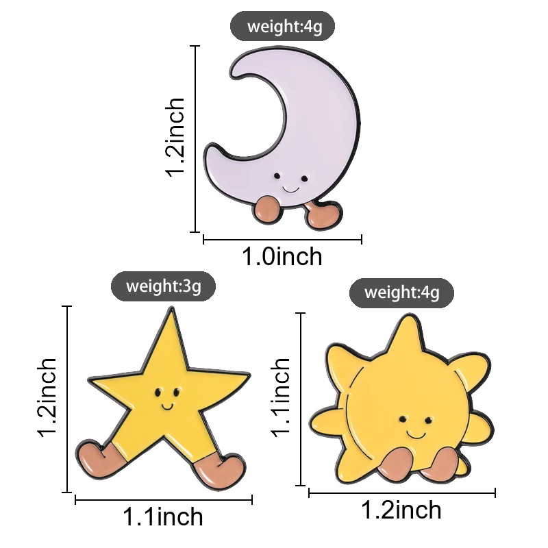Sun Moon Star Enamel Pins Cartoon Kawaii Smiling Space Brooches Lapel Badges Cute Celestial Design Jewelry Gift for Kids Friends