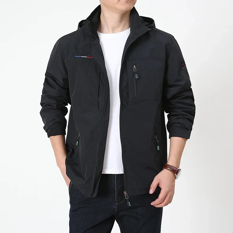 Hiking Jacket Men Casual Solid Jacket Windproof Waterproof Outdoor Coat Autumn Zipper Hooded Fishing Windbreaker Male Jacket