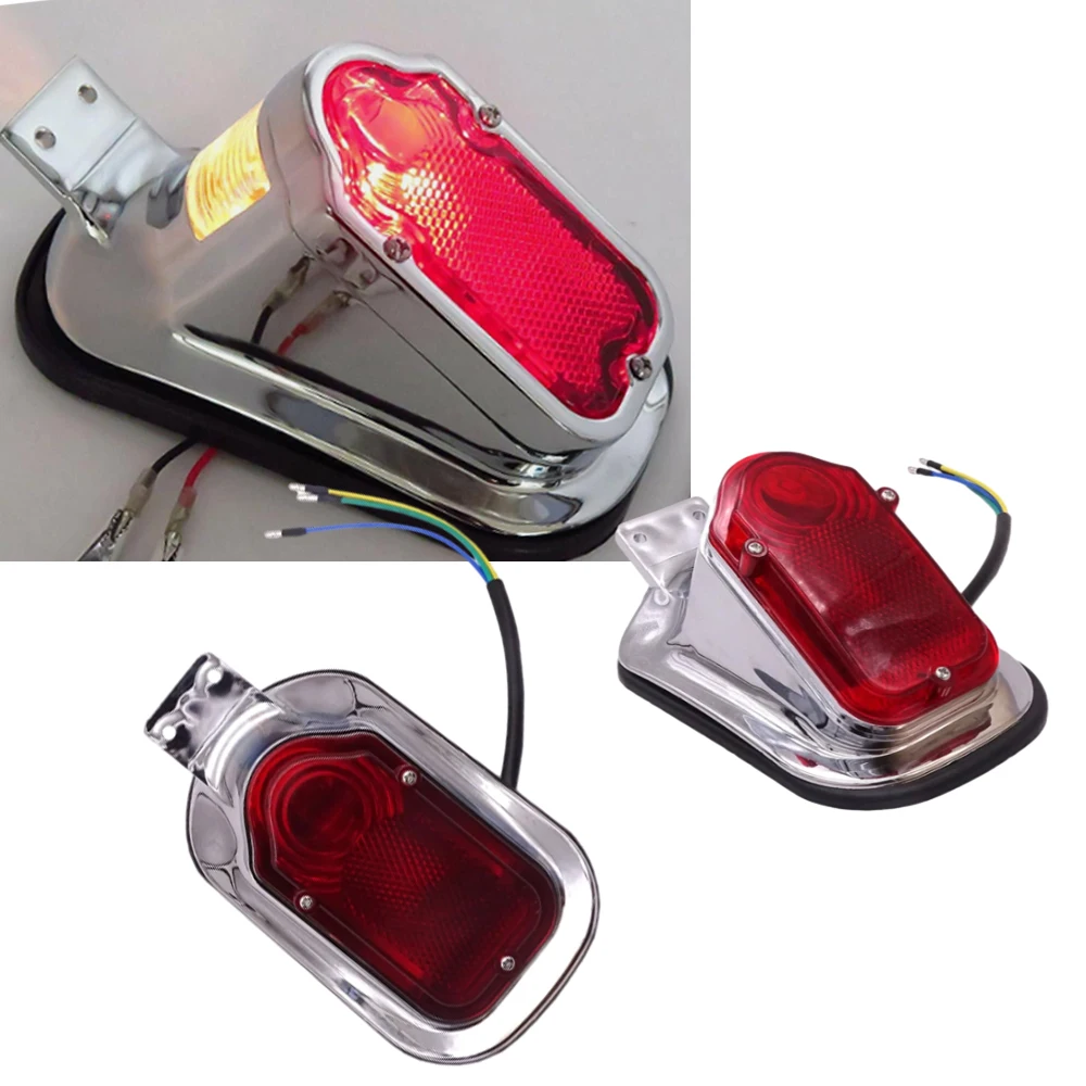 12V Motorcycle Tombstone Brake Tail Light Signal Chrome Red For Harley Choppers Cruisers