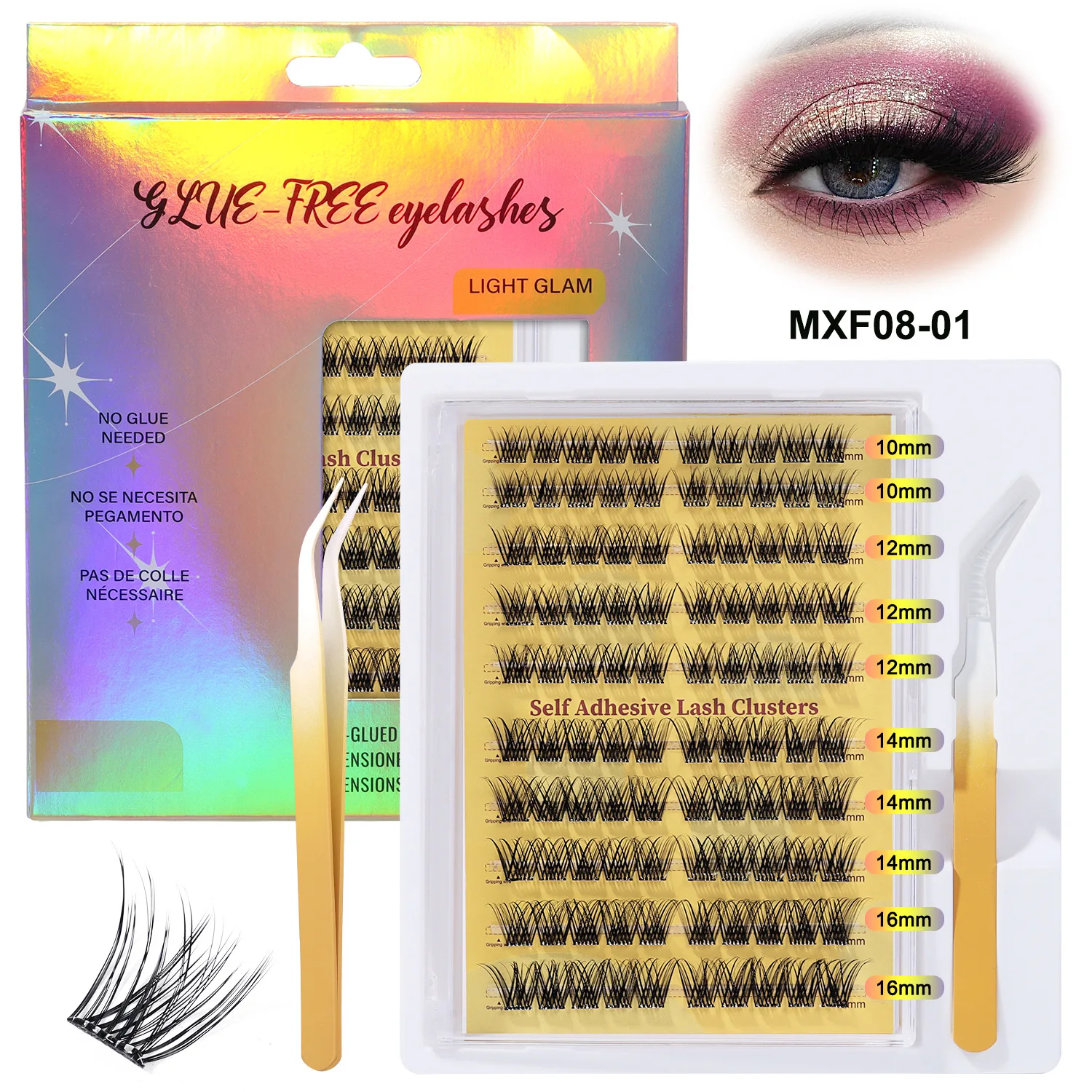 DIY Wimpernverlängerung Mix Styles Wimpernbüschel Einzeln mit Bond&Seal Entferner Pinzette Wimpernbürste zur Selbstapplikation