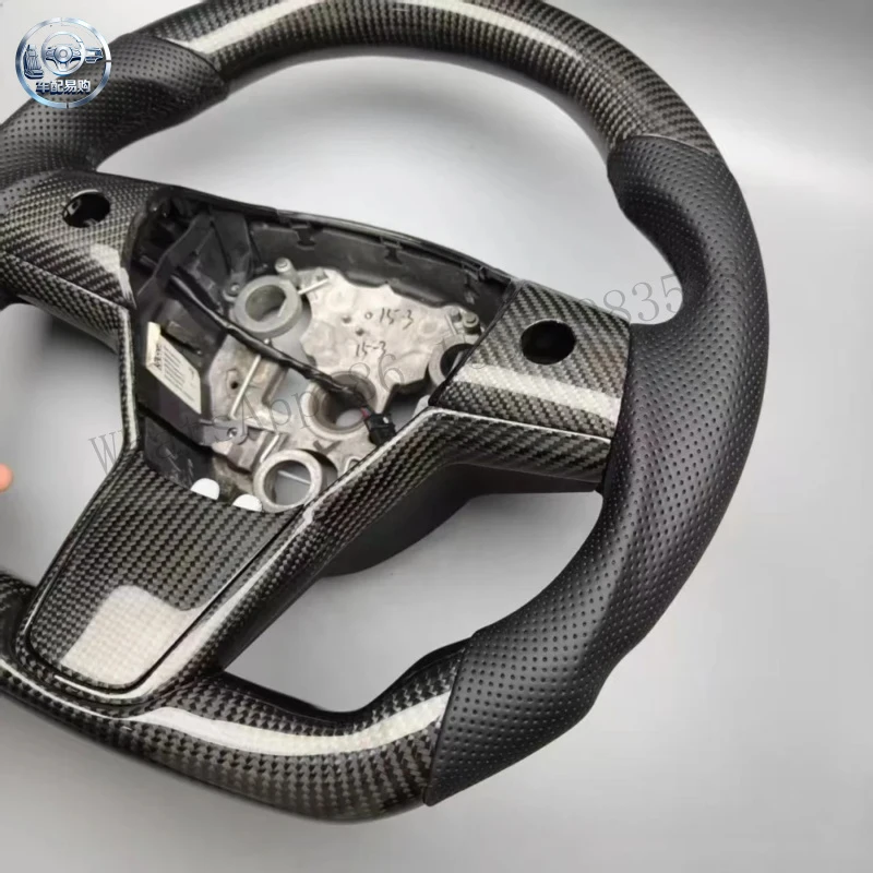 Customized High Quality Bright Carbon Fiber for Tesla Model 3 Y Perforated Leather Car Steering Wheel