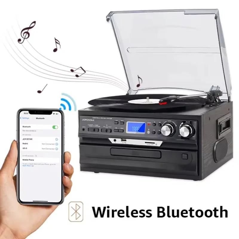 خمر 6 في 1 الصوت الفينيل cd كاسيت لاعب القرص الدوار مشغل تسجيل الفينيل القرص الدوار LP AM FM راديو الفونوغراف جراموفون