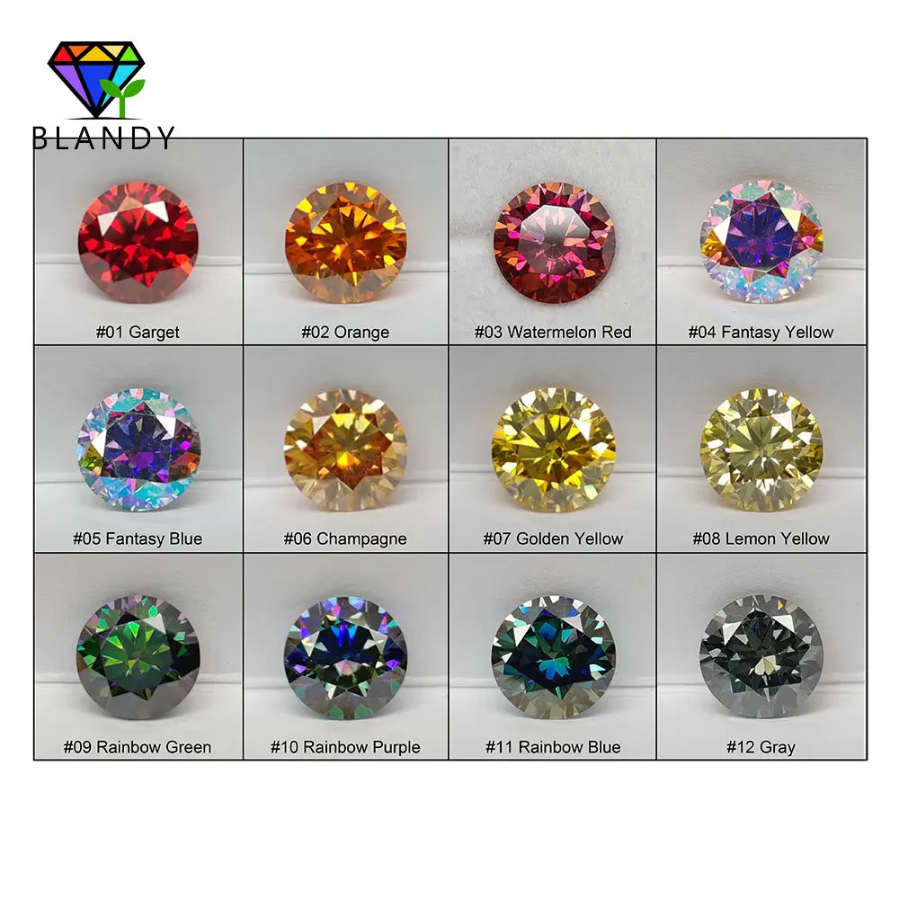 Piedra de moissanita de varios colores, aguamarina, zafiro azul, corte redondo de 3,0-11mm, Diamante de moissanita de Color arcoíris para joyería DIY