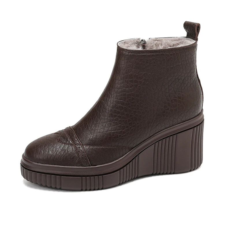 

Winter Women's Pure Wool Ankle Boots - Genuine Leather with High Quality Shoes Women Thick Wedge Heel Keep Warm ElegantQY5