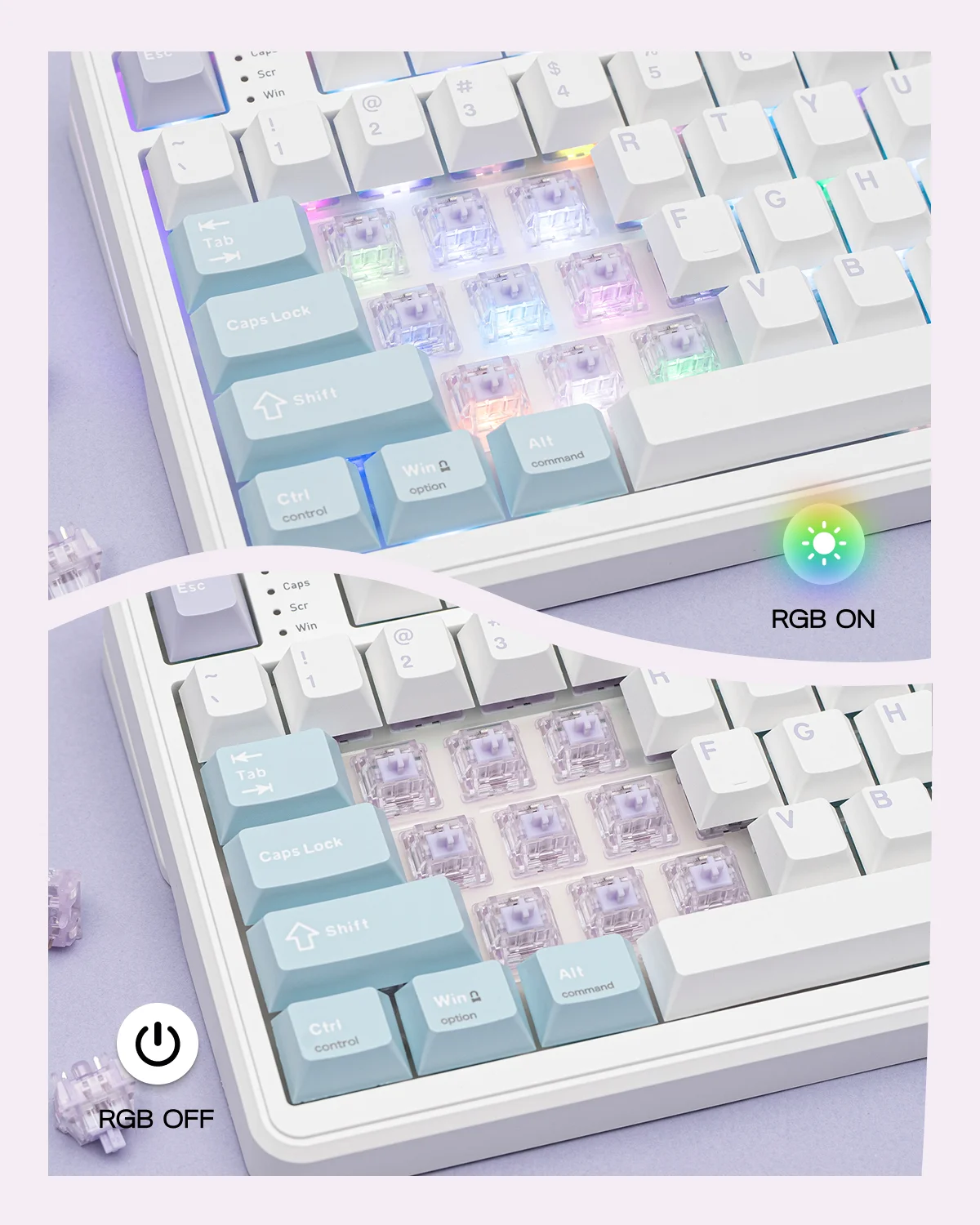 Juego de 100 Interruptores Táctiles Silenciosos Lilac de EPOMAKER, Lubricados de Fábrica, 40gf, Interruptores Mecánicos de 5 Pines para Teclados de Juegos Intercambiables en Caliente