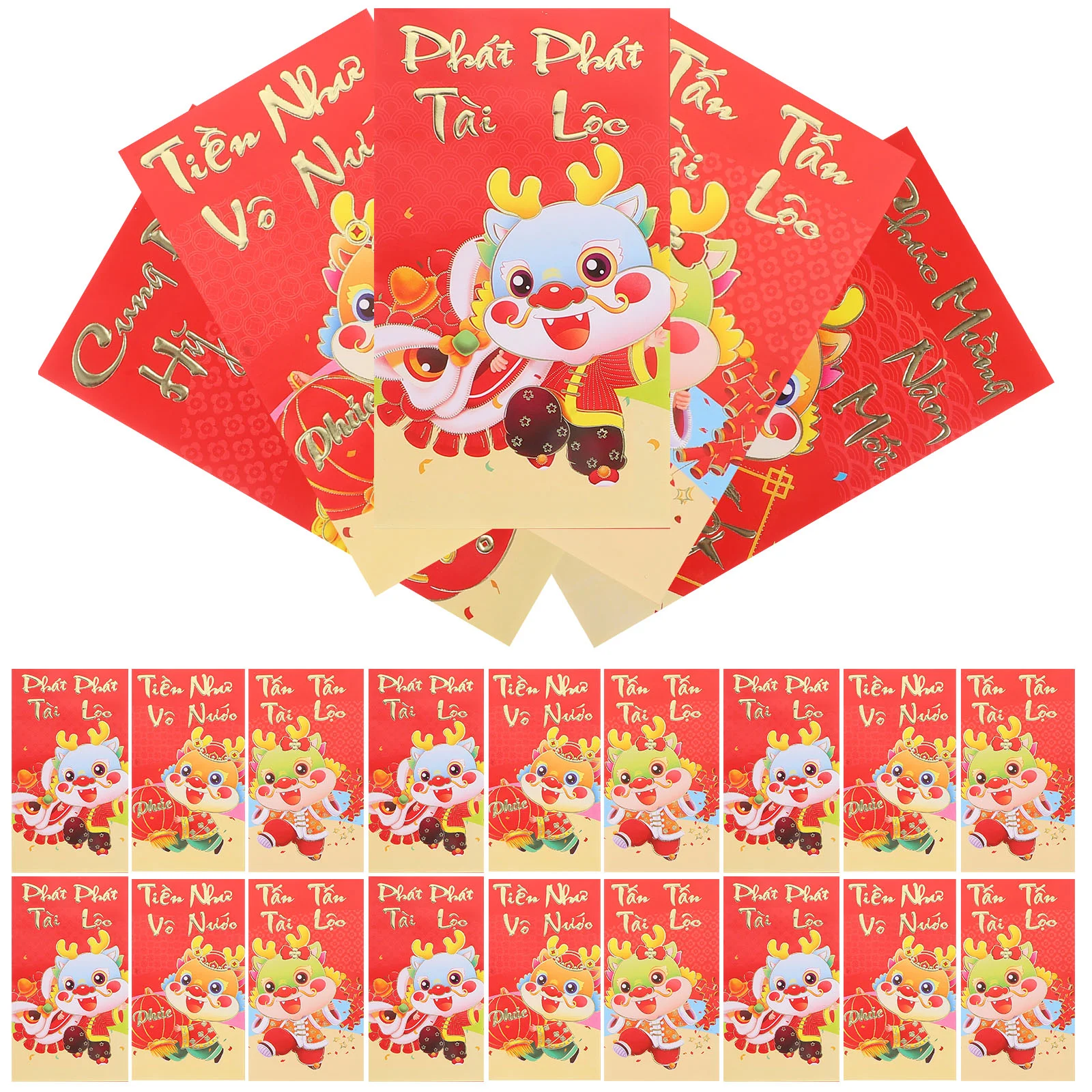 The Dragon Hong Bao Envelopes Vermelhos, Pacote do Festival da Primavera, Envelopes de Dinheiro da Sorte, Ano Novo, Vietnã, Ano 2024