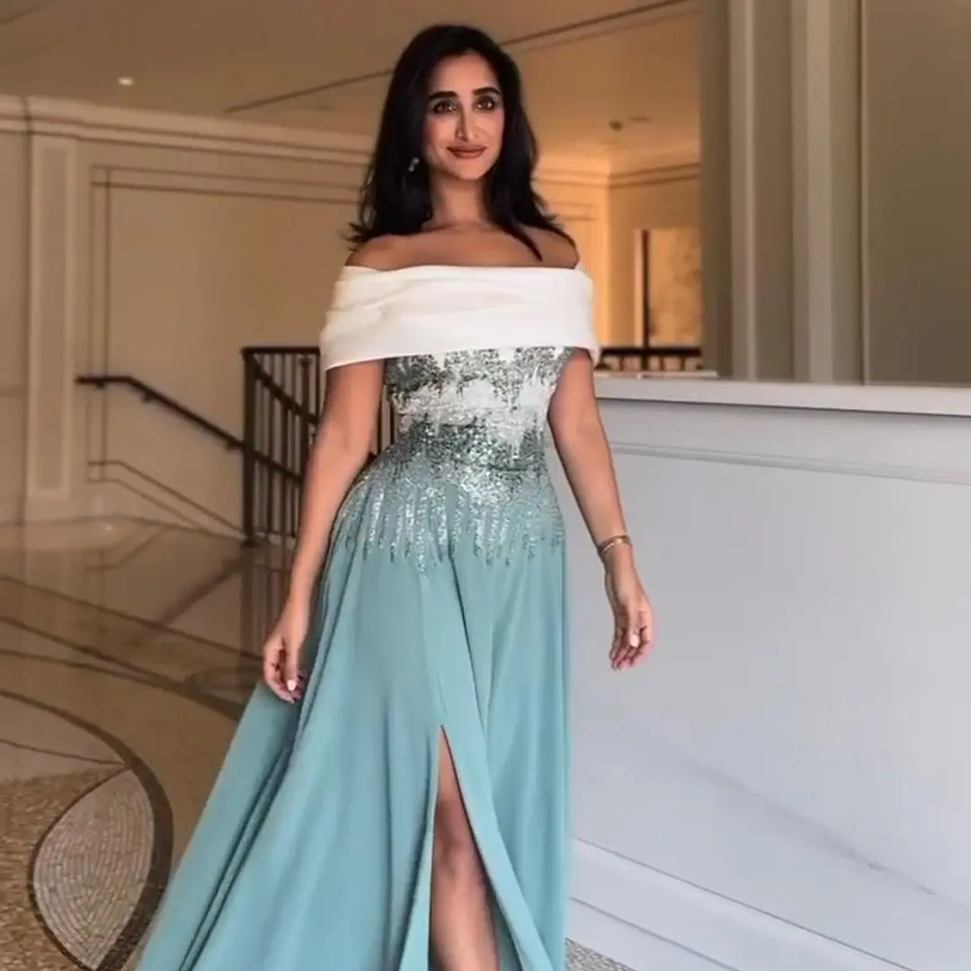 Blue Elegant Everning Dresses Gala Beads Arabia Prom Dresses 2023 Ankle-Length Formal Occasion Dresses Vestidos De Graduación