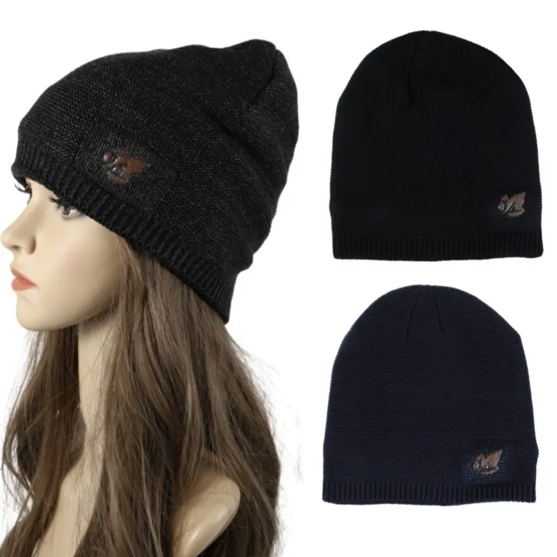 Men And Women Winter Add Fur Lined Warm Beanie Cap Unisex Outdoor Sport Casual Maple Leaves Labal Knitted Fleece Hats